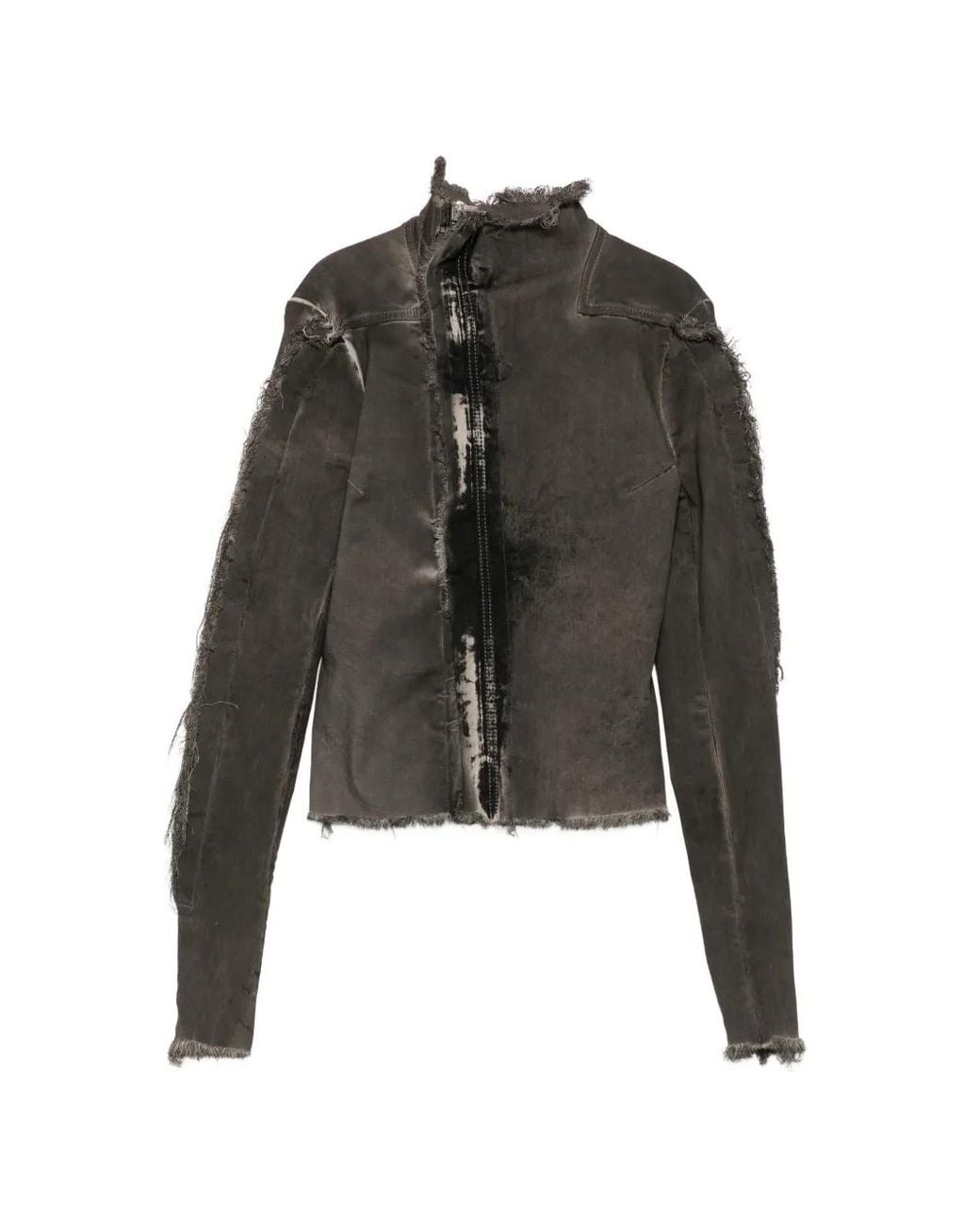 Rick Owens Black Frayed-Edge Denim Jacket