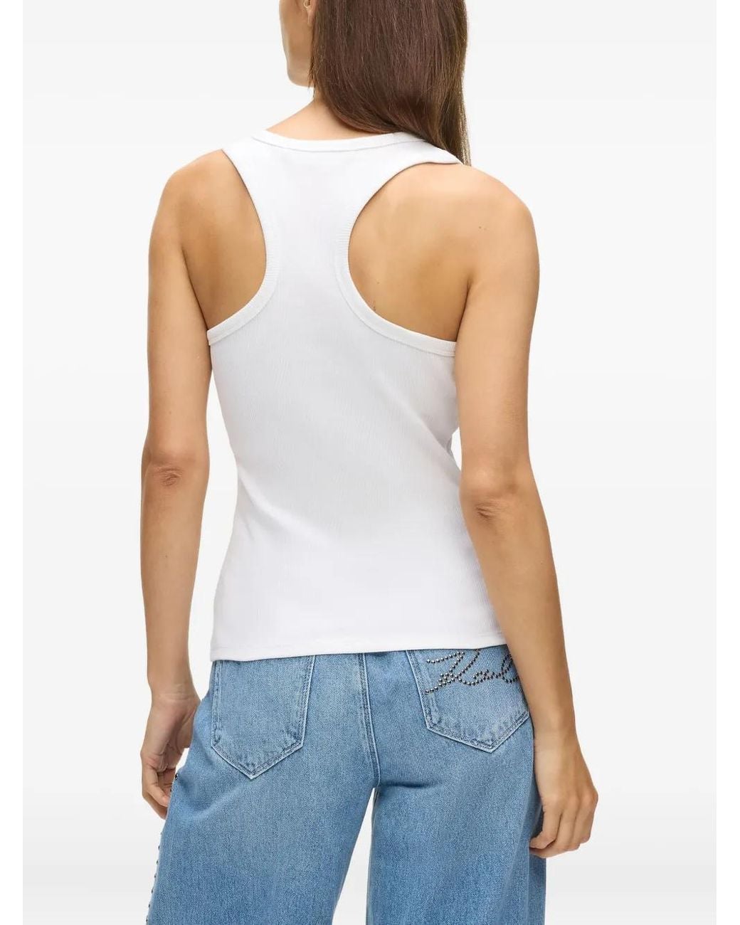 Karl Lagerfeld White Autograph Ribbed Tank Top