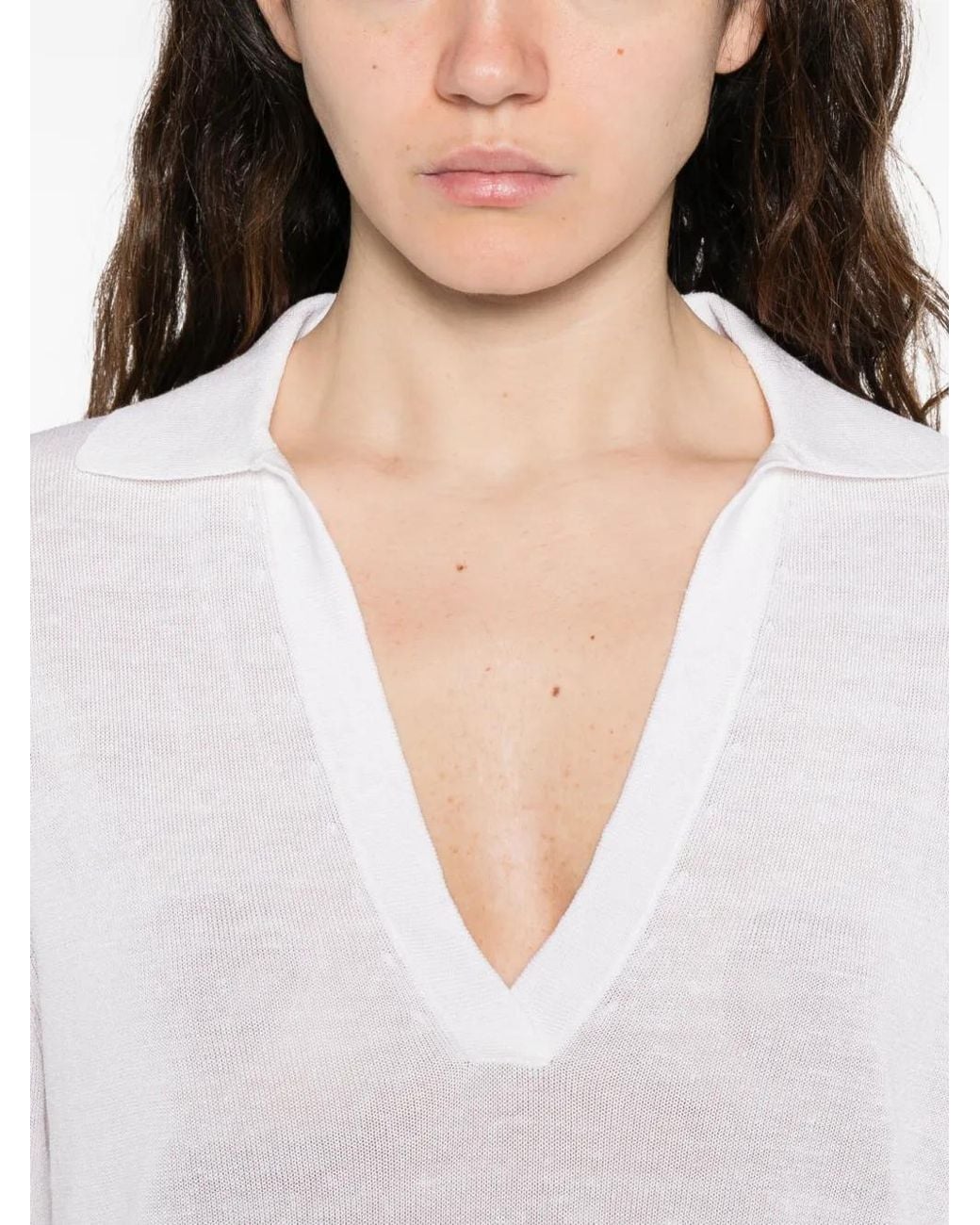 P.A.R.O.S.H. White V-Neck Long-Sleeve Blouse