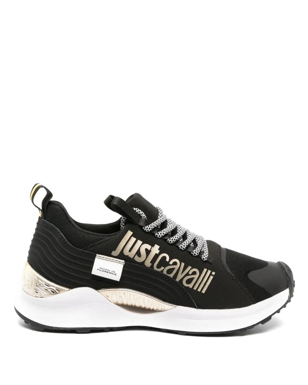 Just Cavalli Black Logo-Print Lace-Up Sneakers