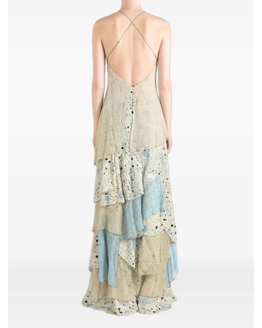 YANGKEHAN White Manpow Floral-Print Tiered Maxi Dress