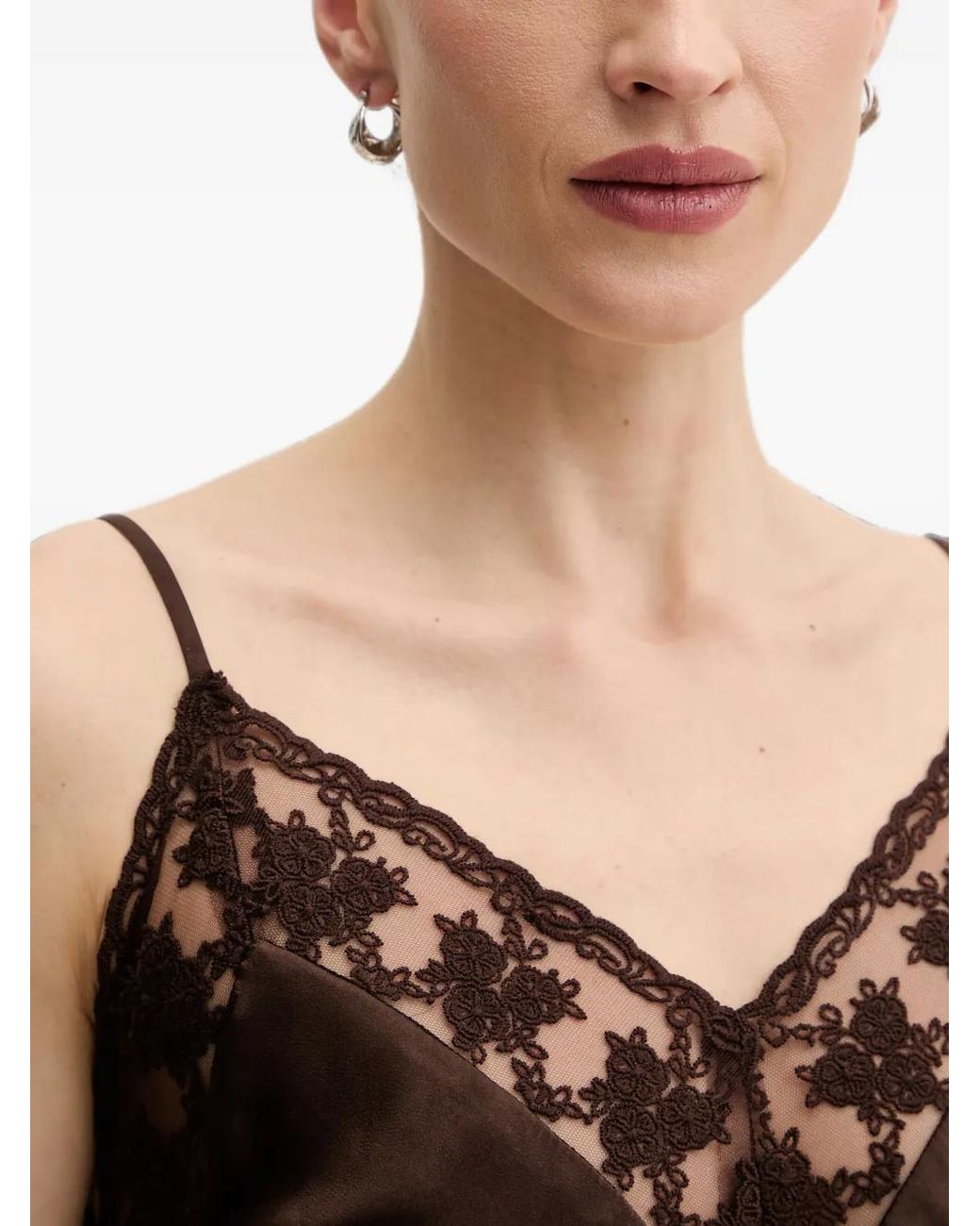 Bardot Brown Robe Longue Bonita Bordée De Dentelle