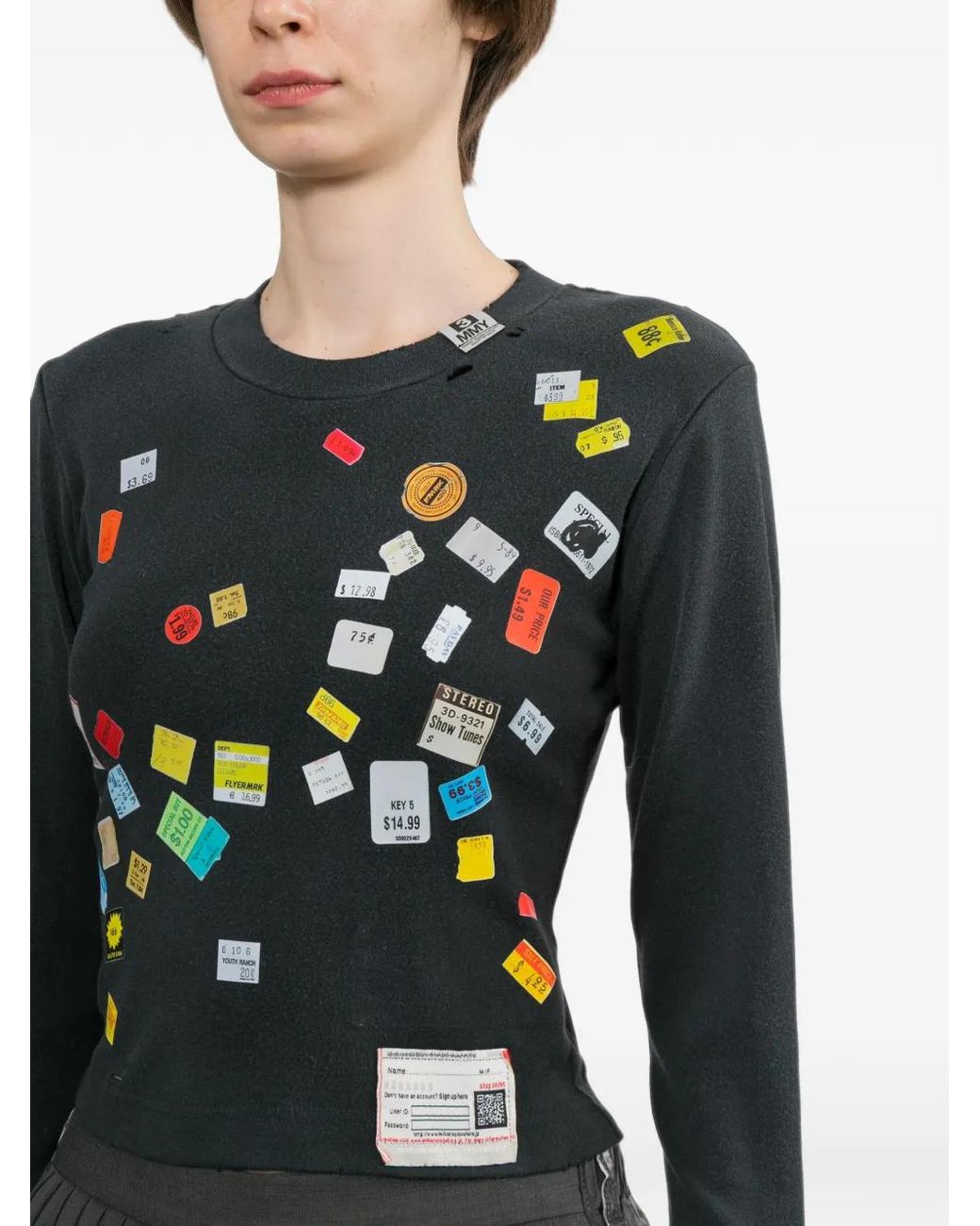 Maison Mihara Yasuhiro Black Price-Tag Sticker Printed Crop T-Shirt
