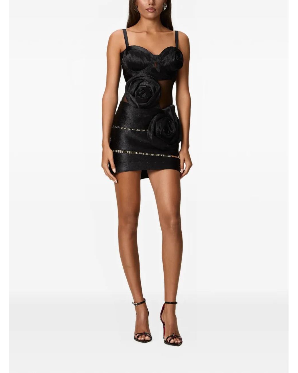 NORINA ST Black Feyla Floral-Appliqué Tank Top And Skirt Set