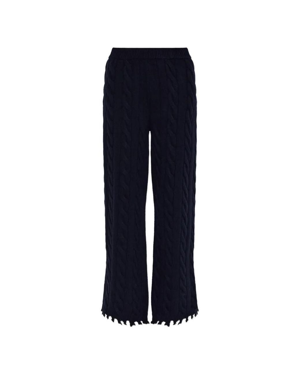 Akep Blue Cable-Knit Wool Straight-Leg Trousers