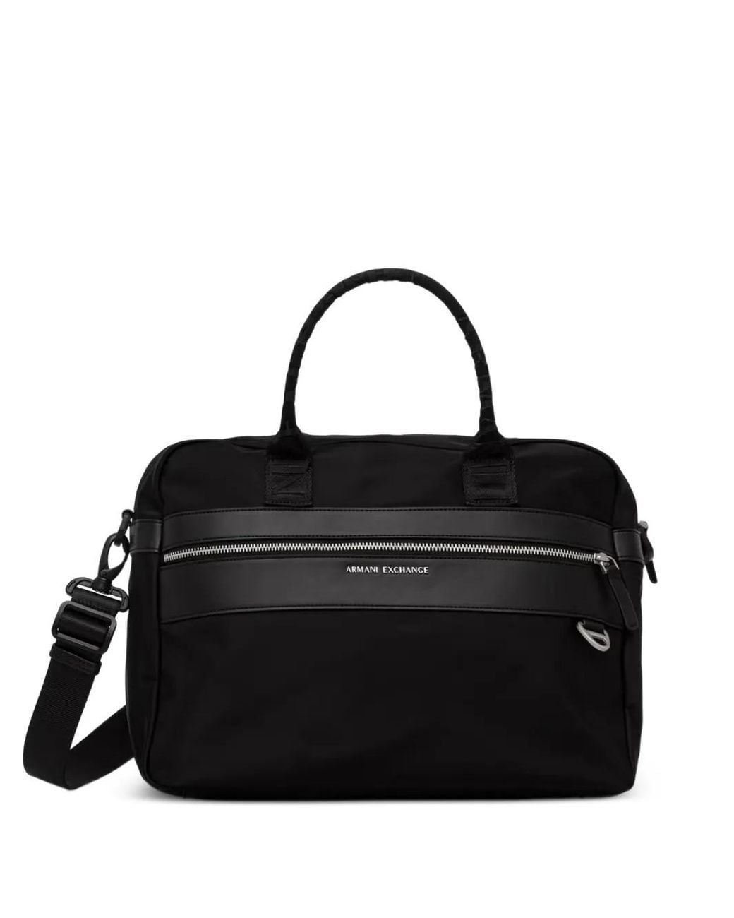 ARMANI EXCHANGE Black Logo-Plaque Laptop Bag for men