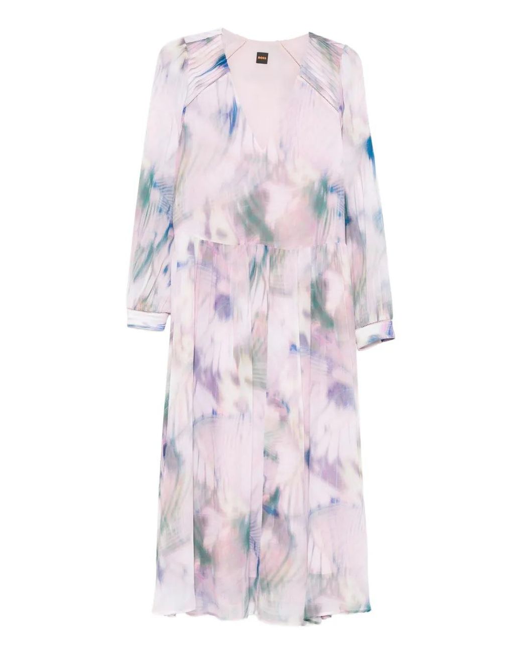 Boss Pink Long-Sleeve V-Neck Midi Dress