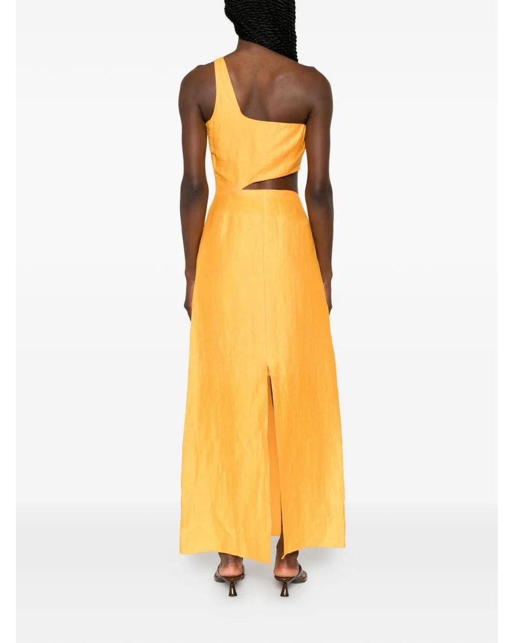 Maje Metallic Asymmetrical Linen-Blend Dress
