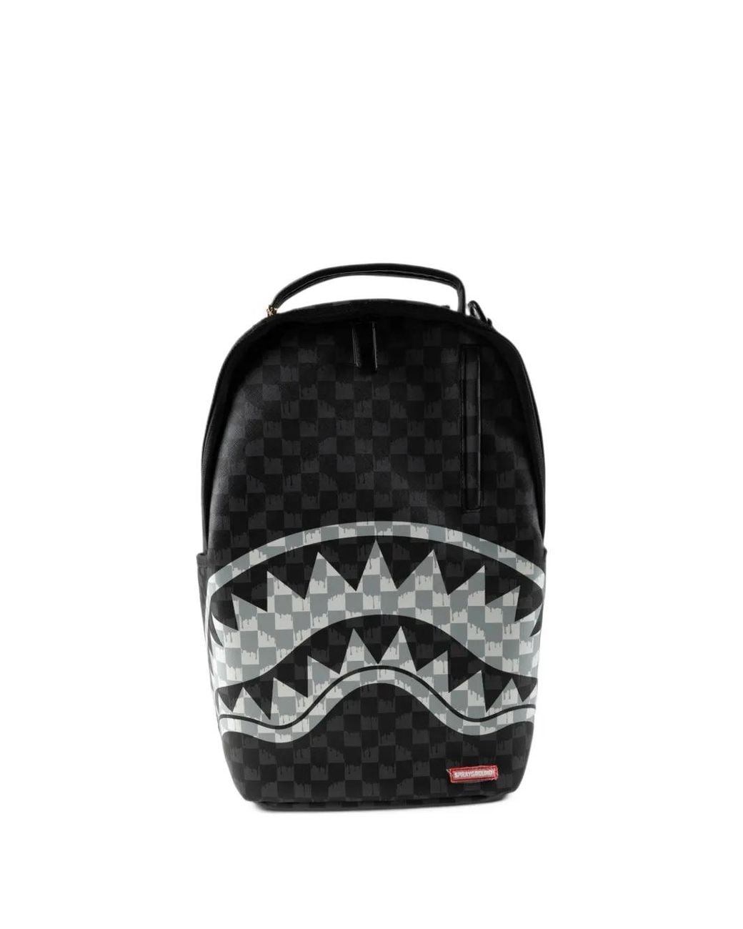 Sprayground Black Check-Pattern Shark-Print Backpack