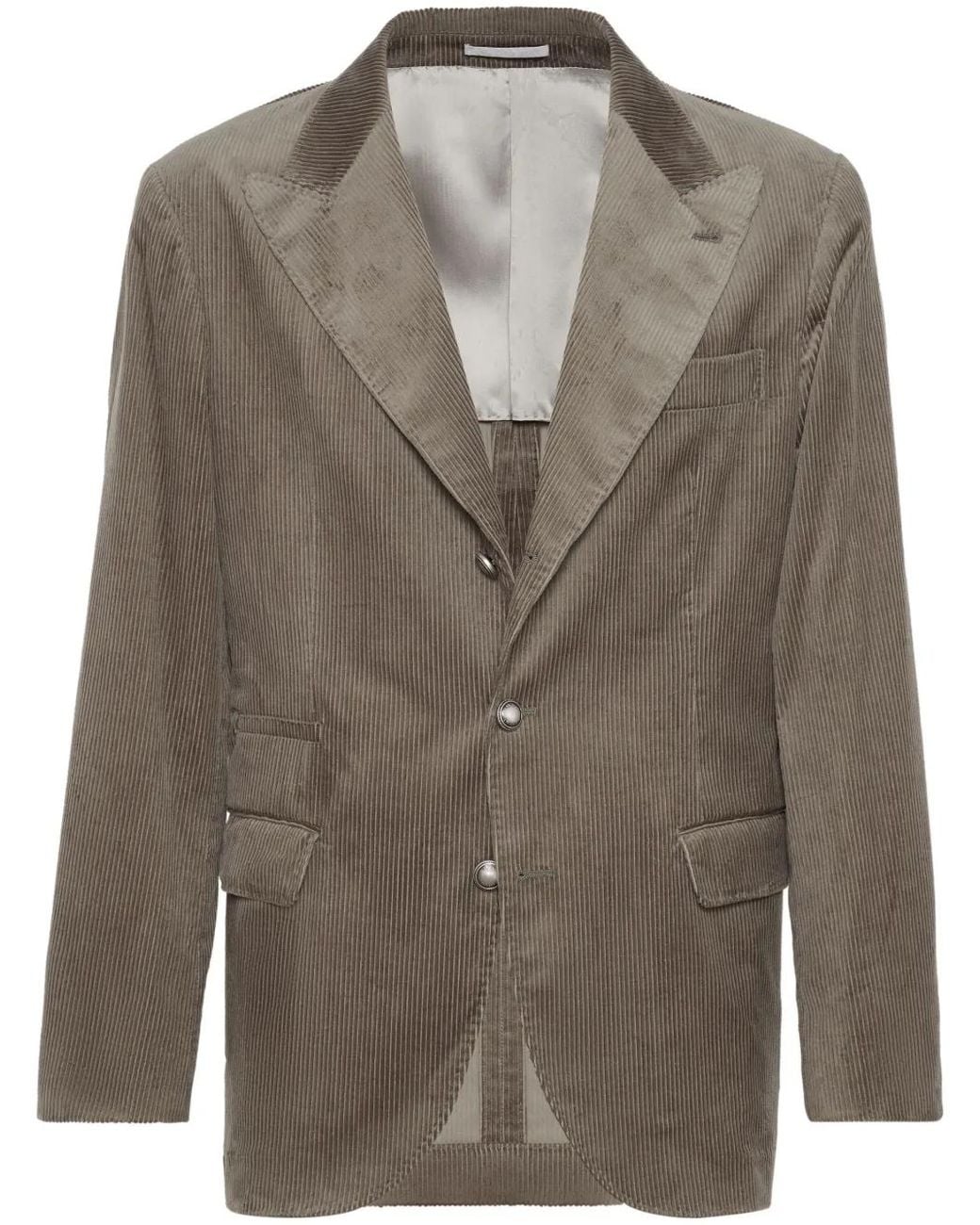 Brunello Cucinelli Green Pinstripe Cotton Blazer for men