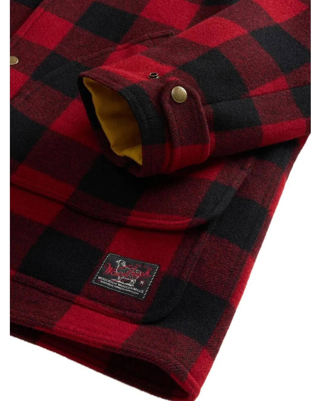 Woolrich Red Buffalo Check Leather-Collar Jacket