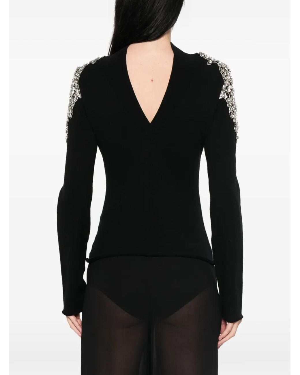 Circus Hotel Black Crystal-Embellished Cut-Out Sweater