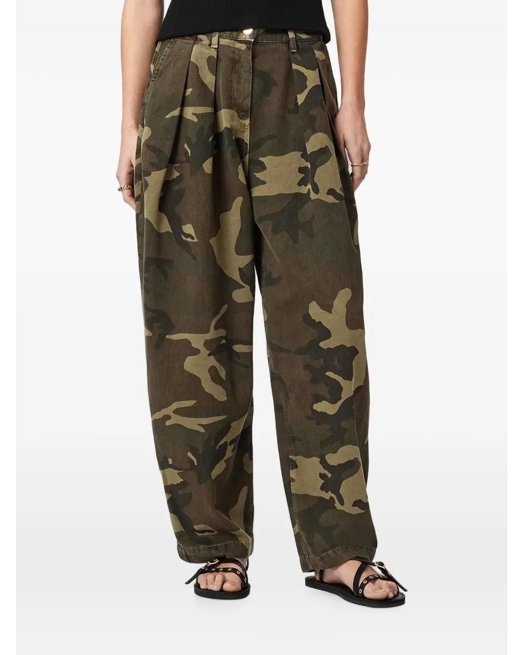AllSaints Green Camouflage-Print Pleated Trousers