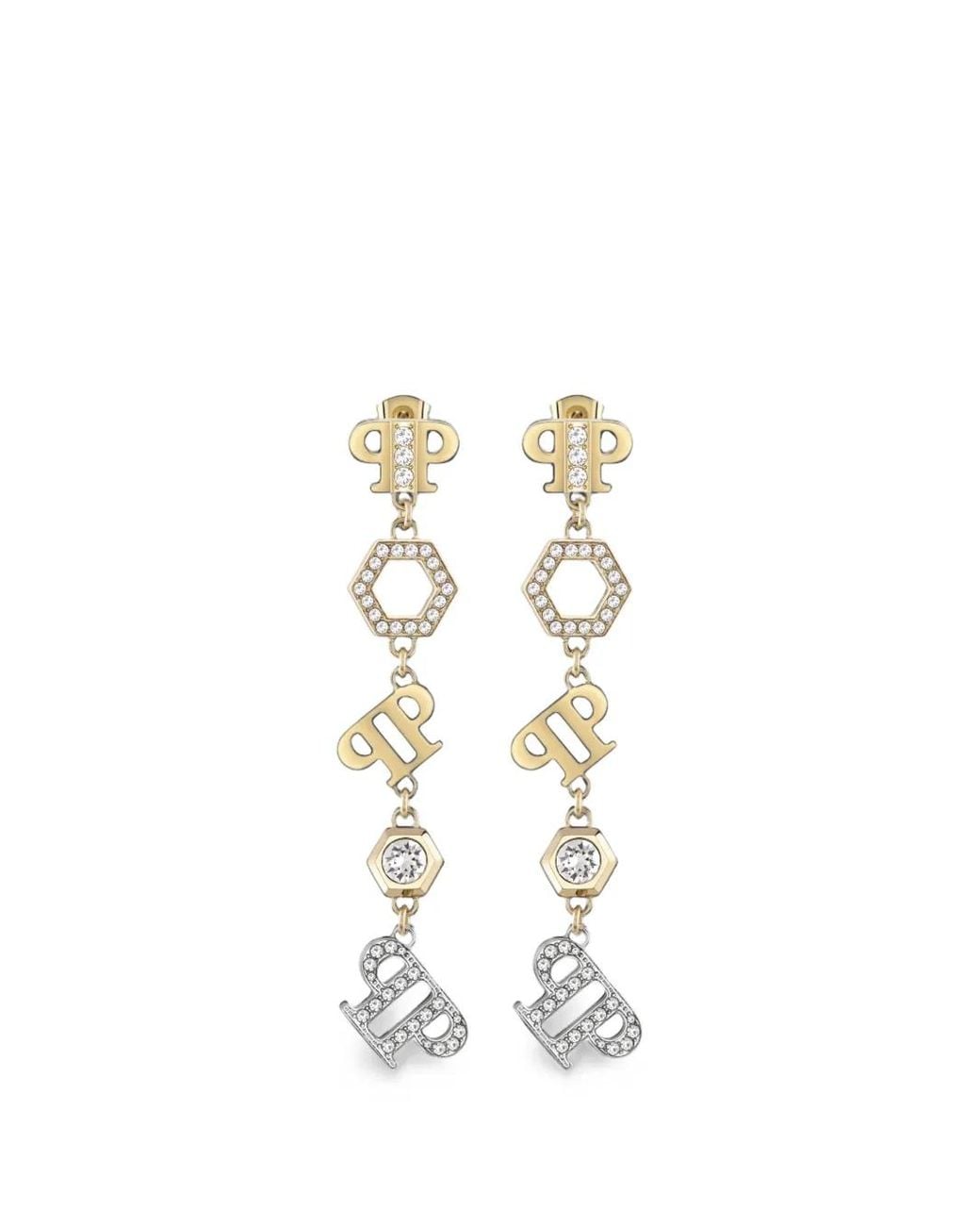 Philipp Plein White Pp Elements Crystal-Embellished Earrings