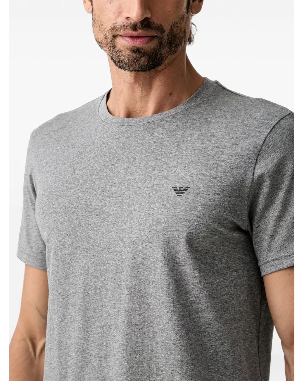 Emporio Armani Gray Logo-Embroidered T-Shirts (Set Of Two) for men