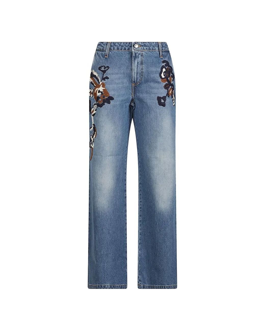 ERMANNO FIRENZE Blue Floral-Patchwork Wide-Leg Jeans