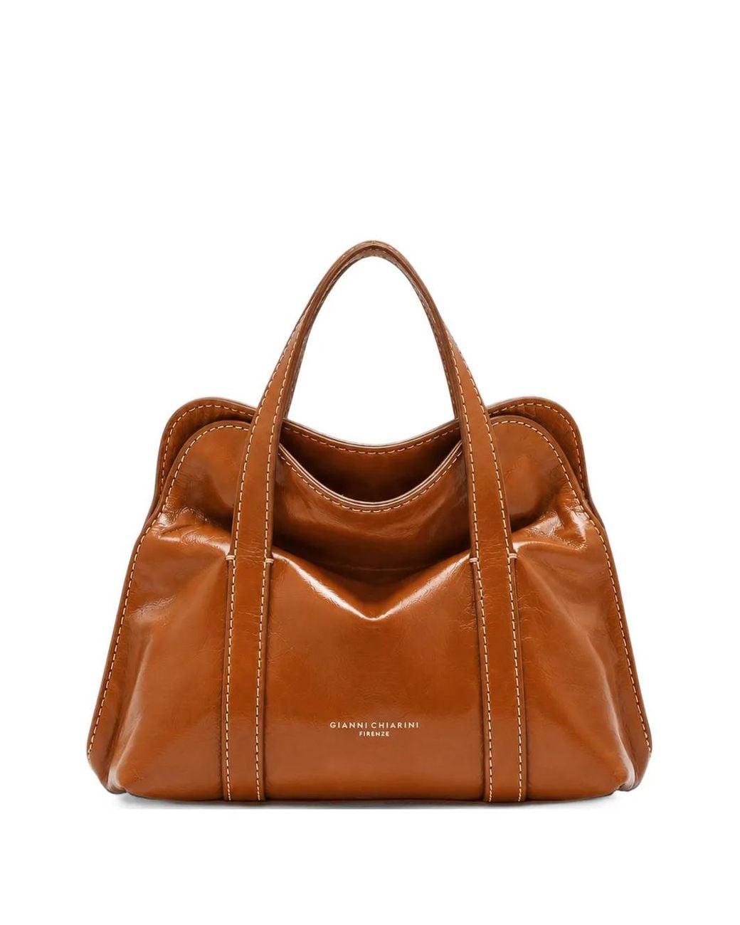 Gianni Chiarini Brown Medium Margue Contrast-Stitched Leather Tote Bag