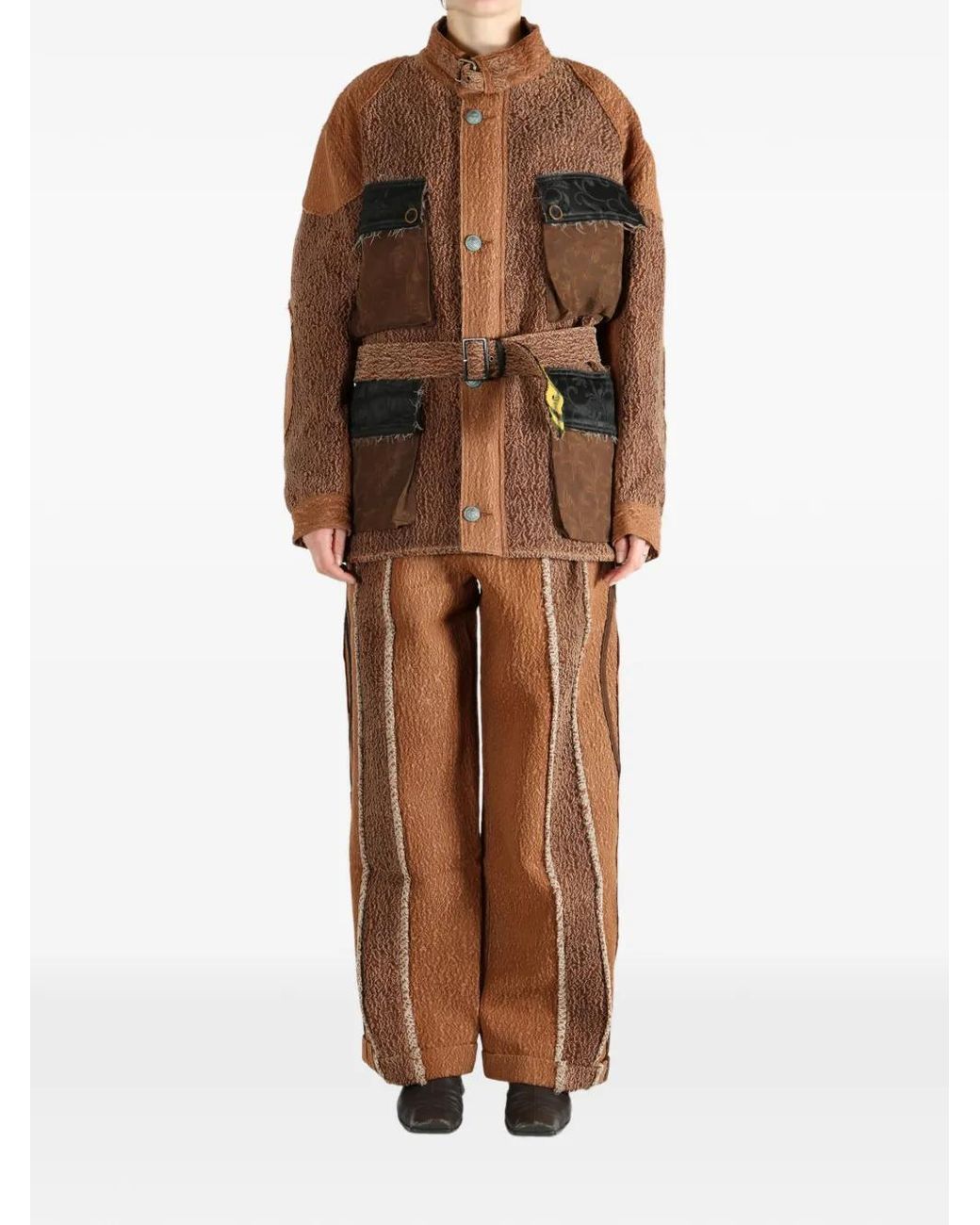 Commun's Brown Belted Patchwork Jacket