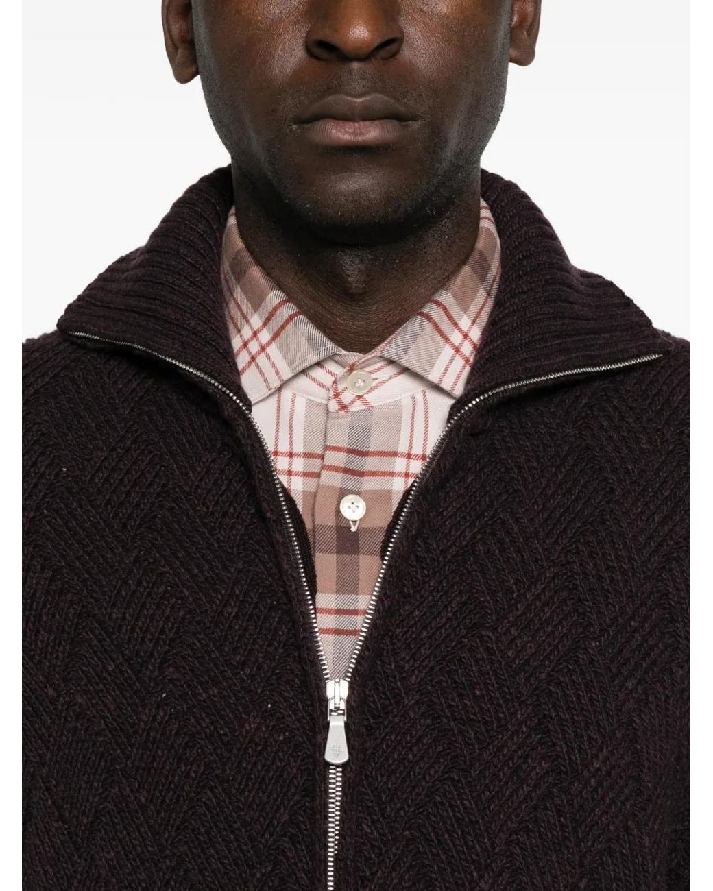Eleventy Black Diamond-Knit Zip-Up Cardigan for men