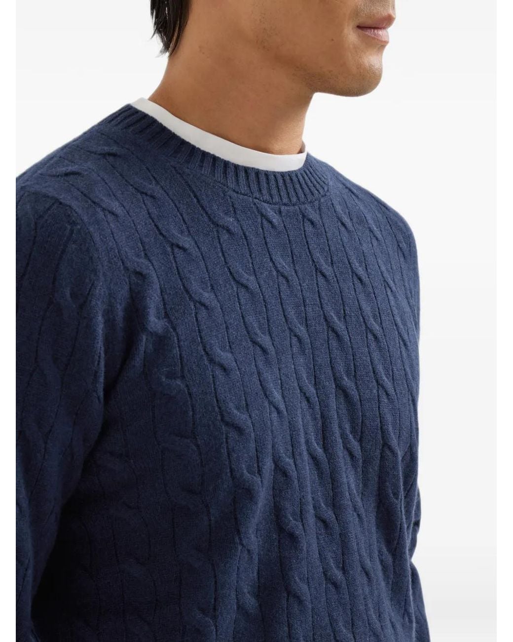 Brunello Cucinelli Blue Cable-Knit Cashmere Sweater for men