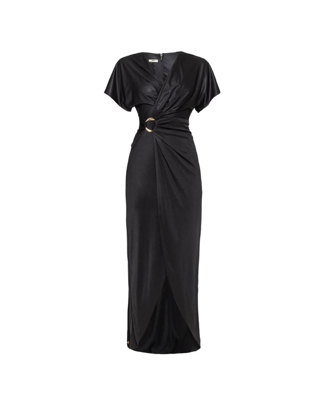 Nissa Black Metallic-Detail Midi Dress