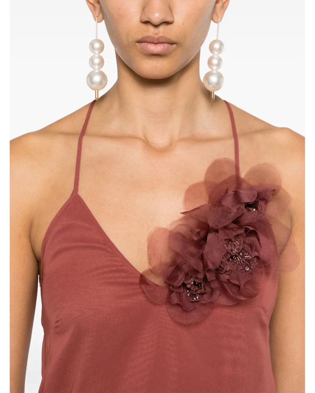 Blumarine Red Floral-Appliqué Georgette Maxi Dress