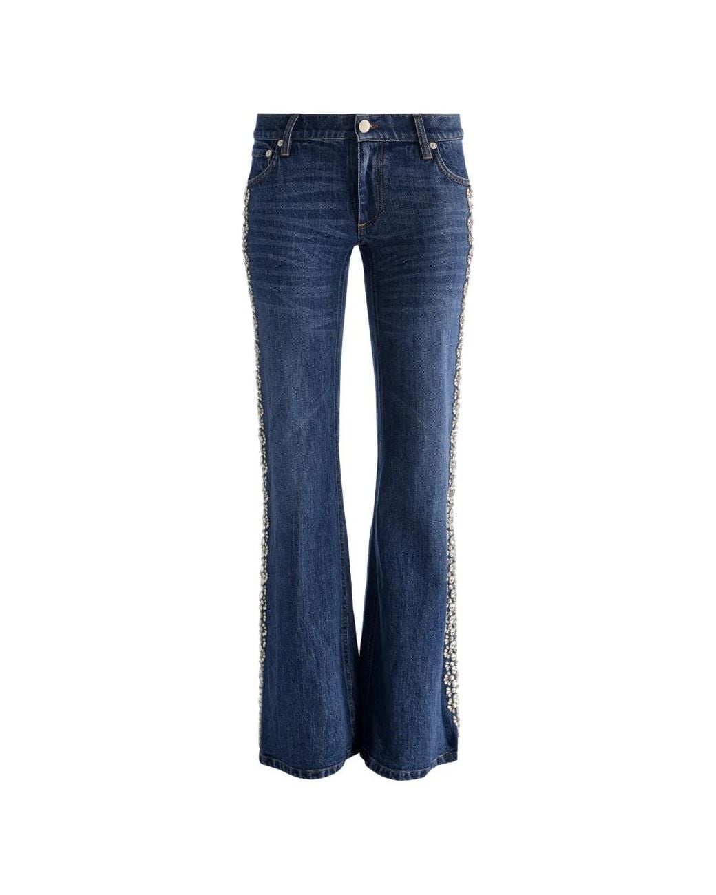 Alice + Olivia Blue Emryn Crystal-Embellished Flared Jeans