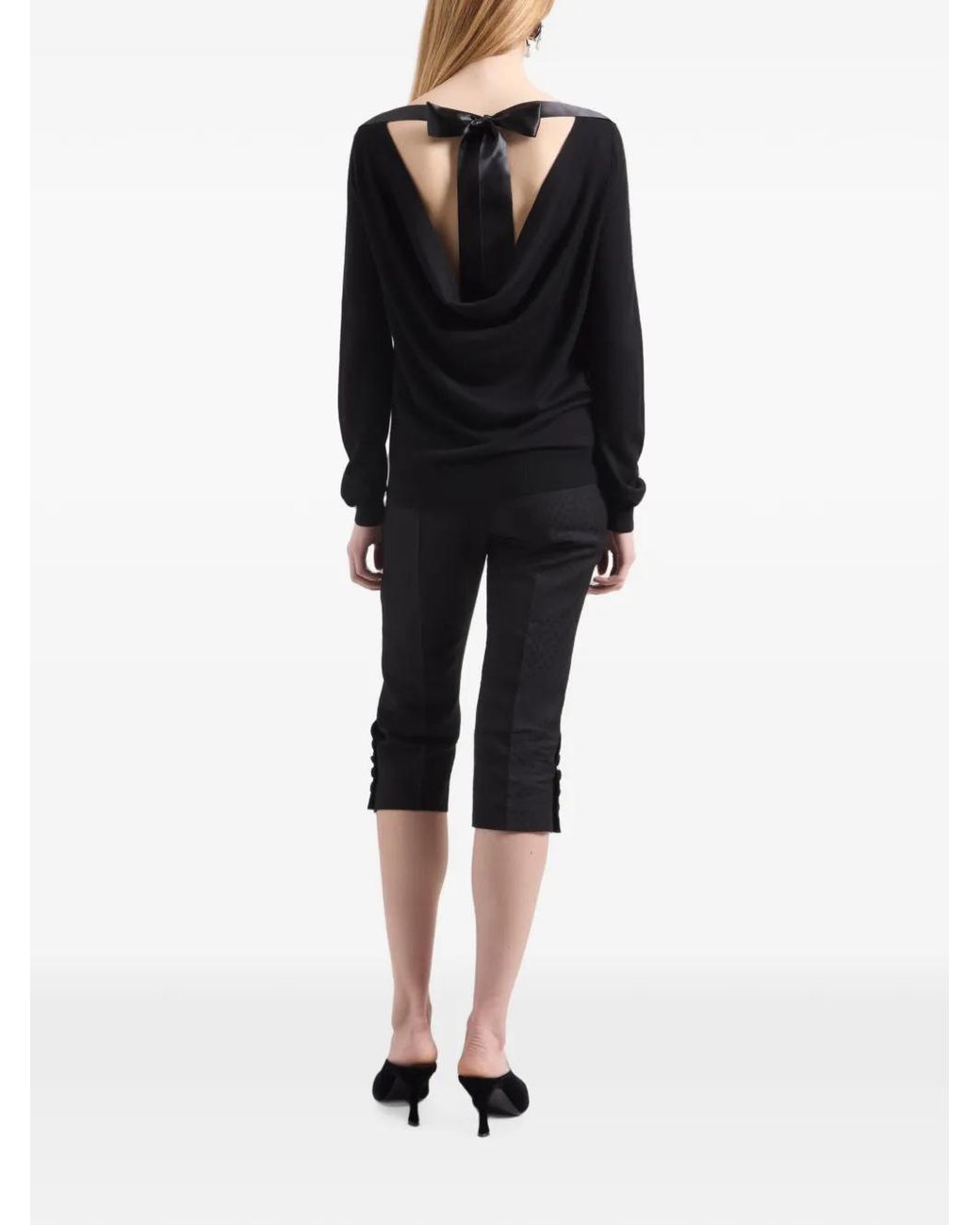 Nina Ricci Blue Open-Back Bow-Detail Sweater