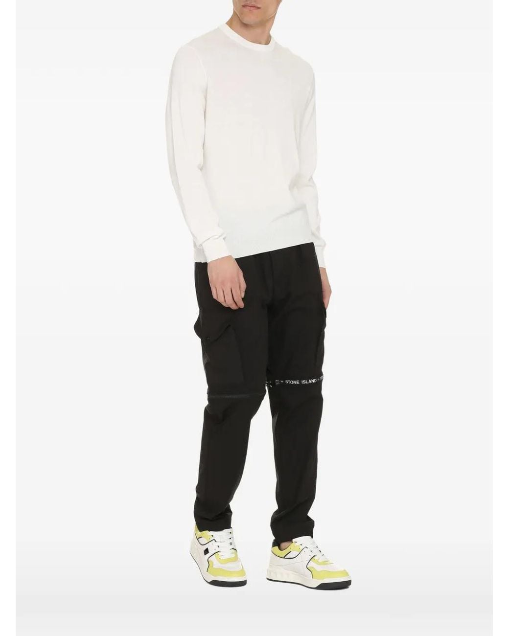 THE (Alphabet) White Ribbed Crew-Neck Sweater for men