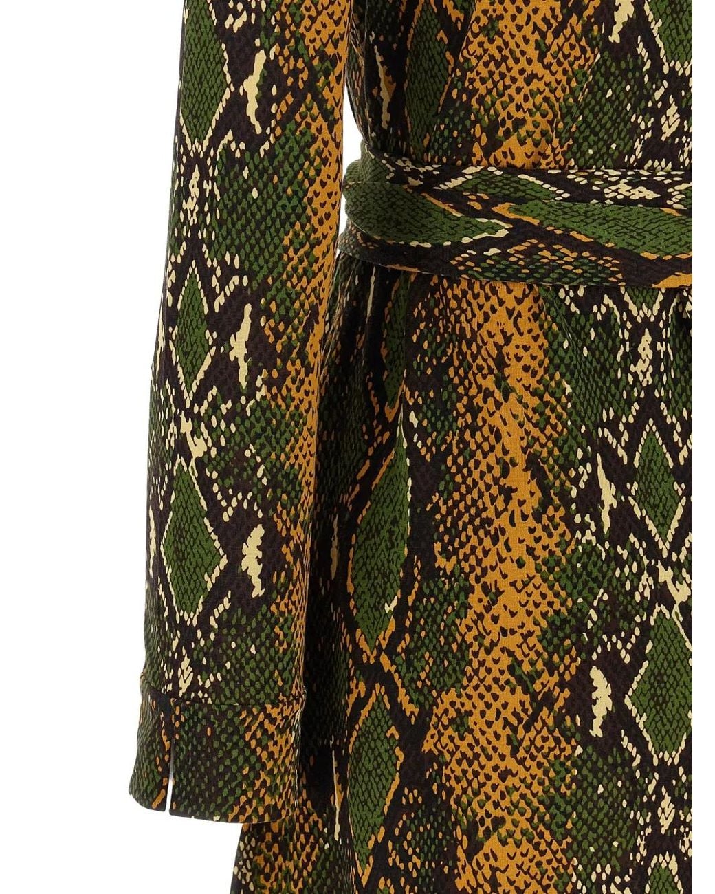 Diane von Furstenberg Green Jeanne Python-Print Warp Silk Mini Dress
