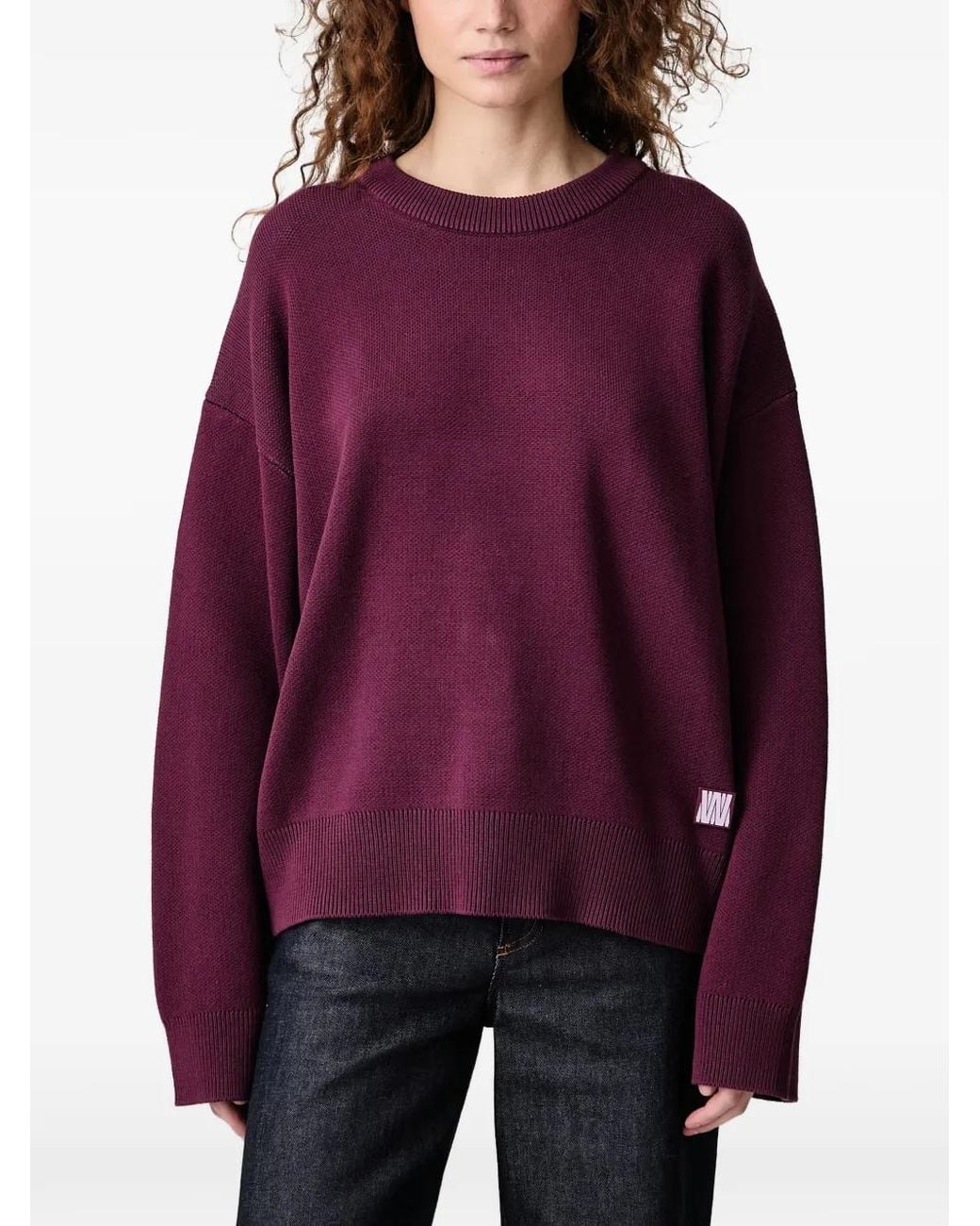 WRSTBHVR Purple Garm Logo-Intarsia Crew-Neck Sweater