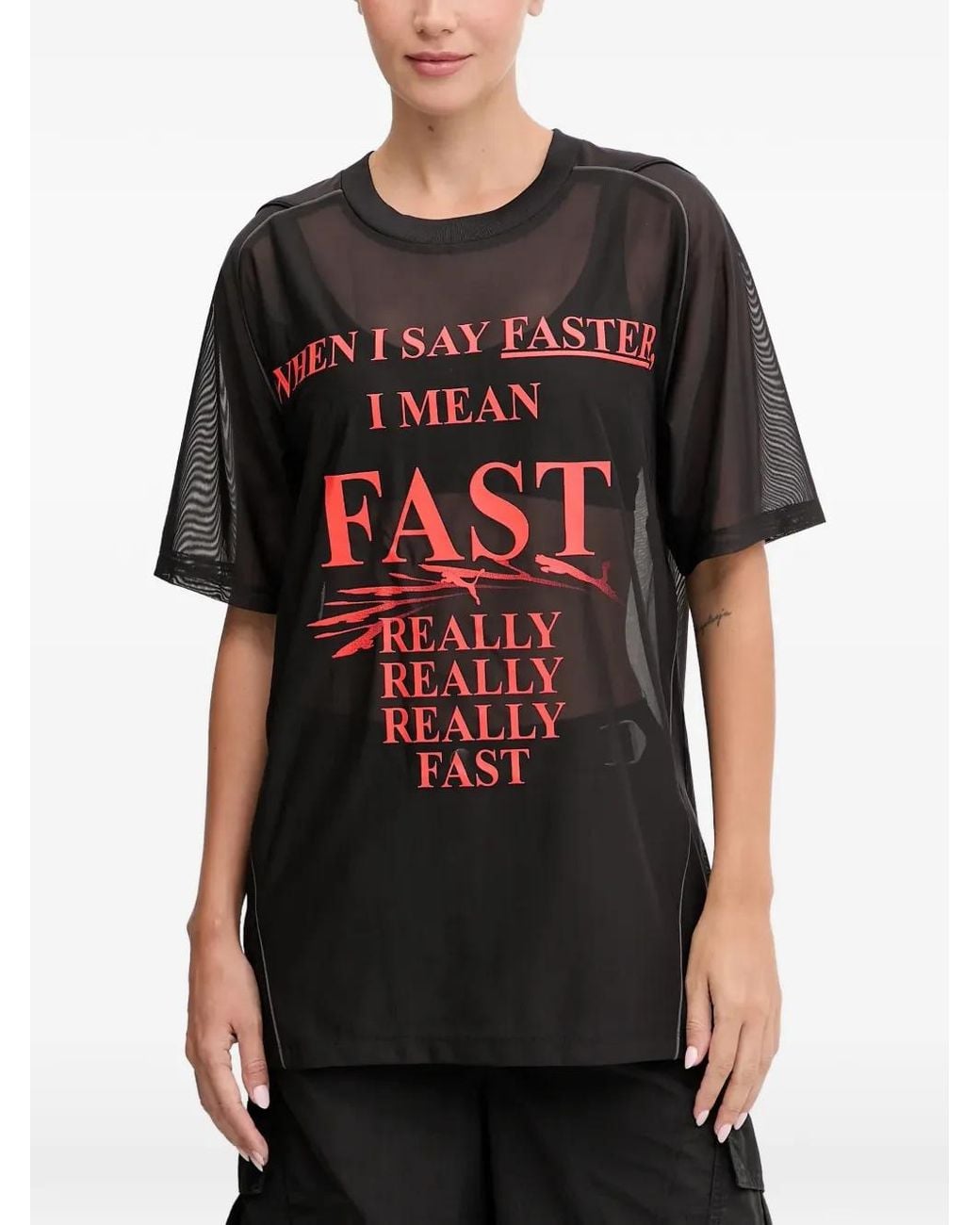 PUMA Black Slogan-Print Mesh T-Shirt