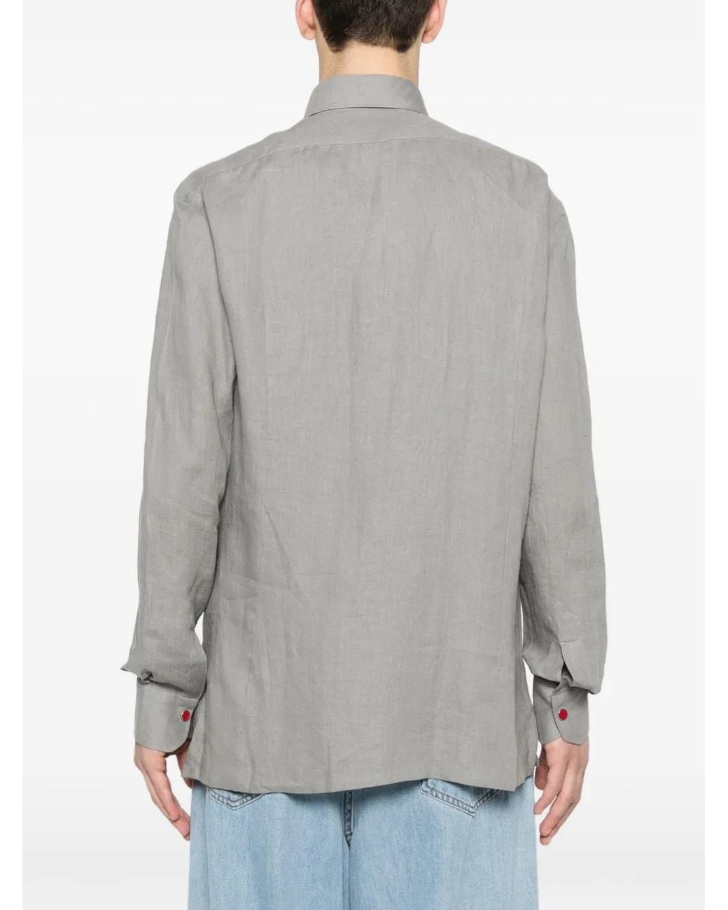 Kiton Gray Snap-Button Patch-Pocket Shirt for men