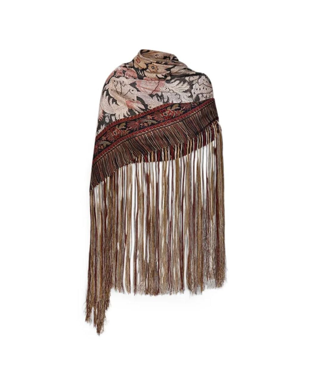 Pierre Louis Mascia Brown Floral-Jacquard Fringed Scarf