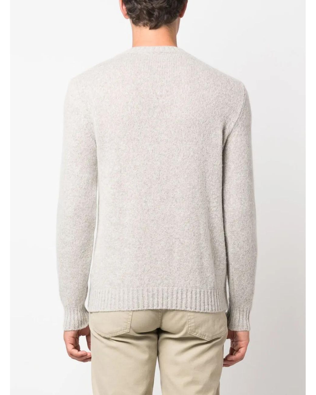 Fedeli White Long-Sleeve Crew-Neck Jumper for men