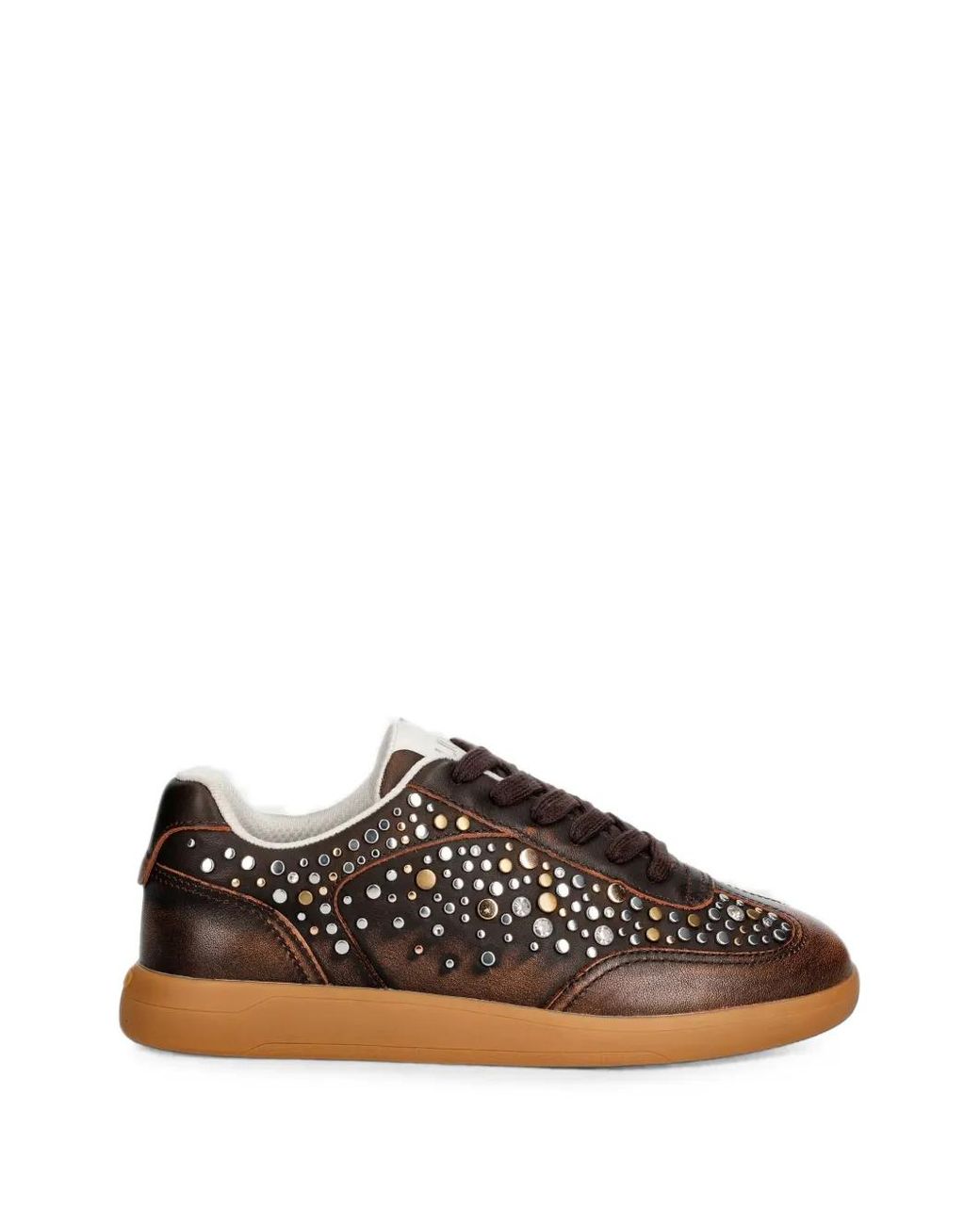 Liu Jo Brown Stud-Embellished Leather Sneakers