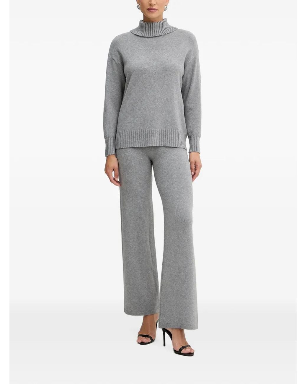Haveone Gray Ensemble Pull-Pantalon En Maille Côtelée