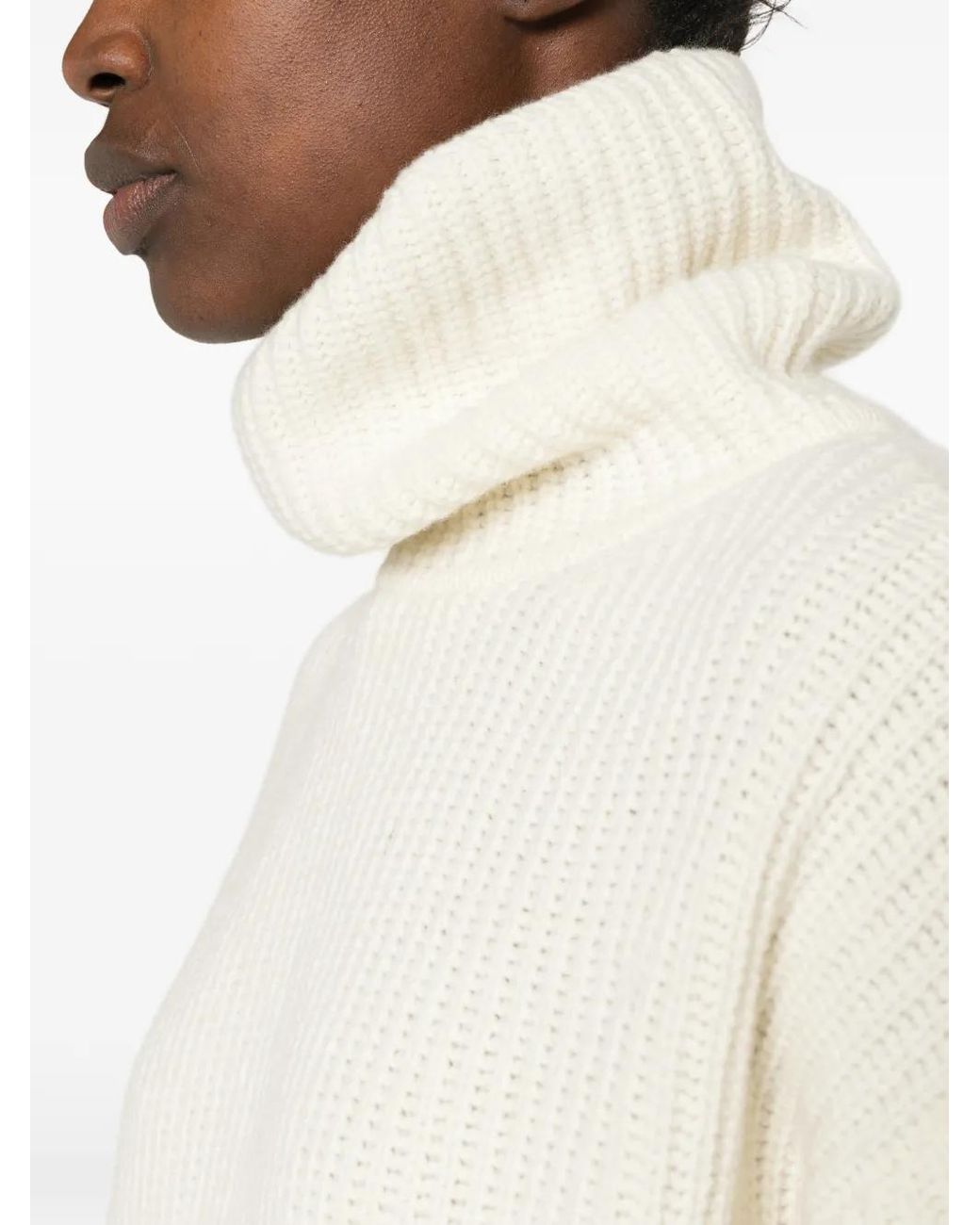 Thelatest White Asymmetric Ribbed-Knit Sweater