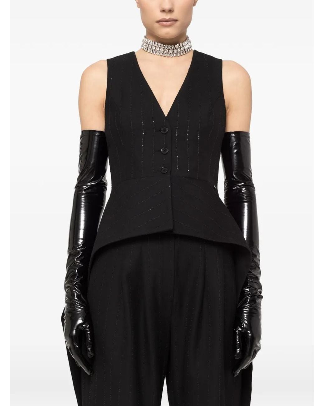 Nissa Black Sequin-Detail Vest