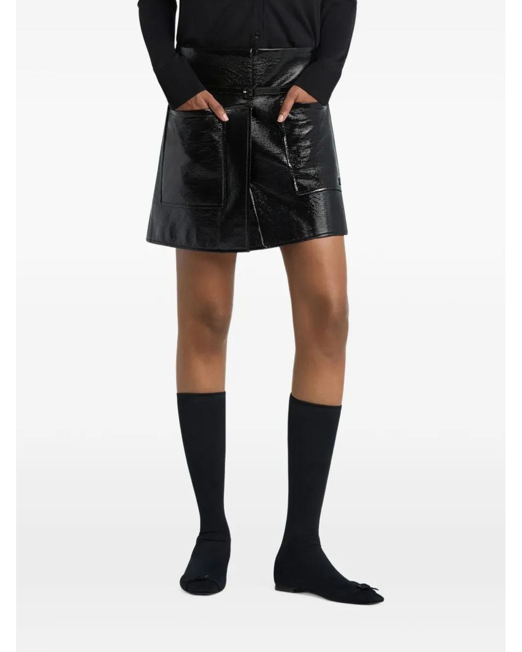Courreges Black 2-Pocket Vinyl Skirt