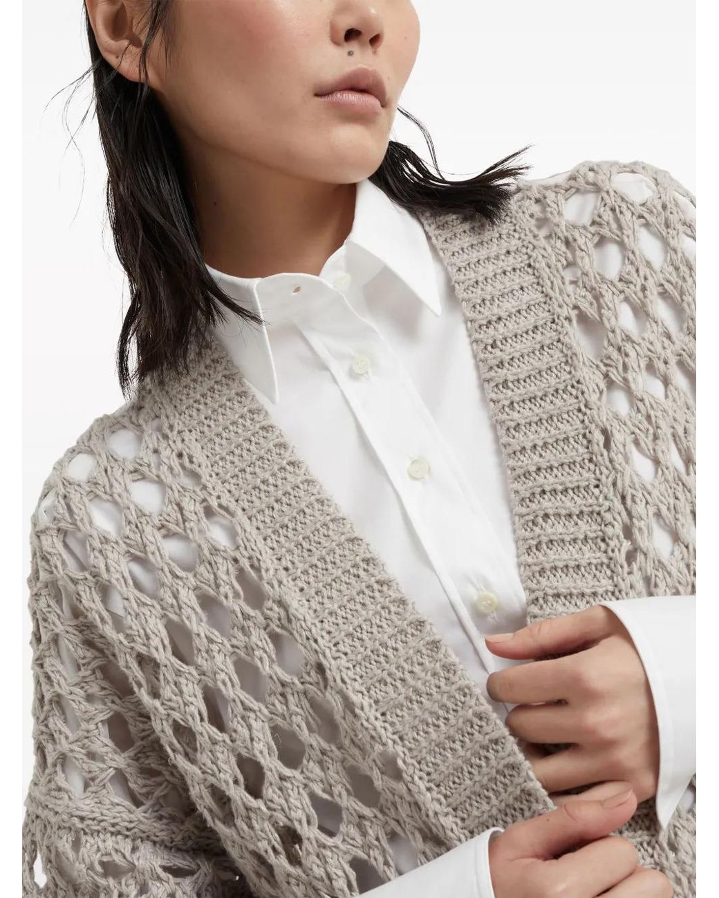 Brunello Cucinelli White Open-Knit Cardigan