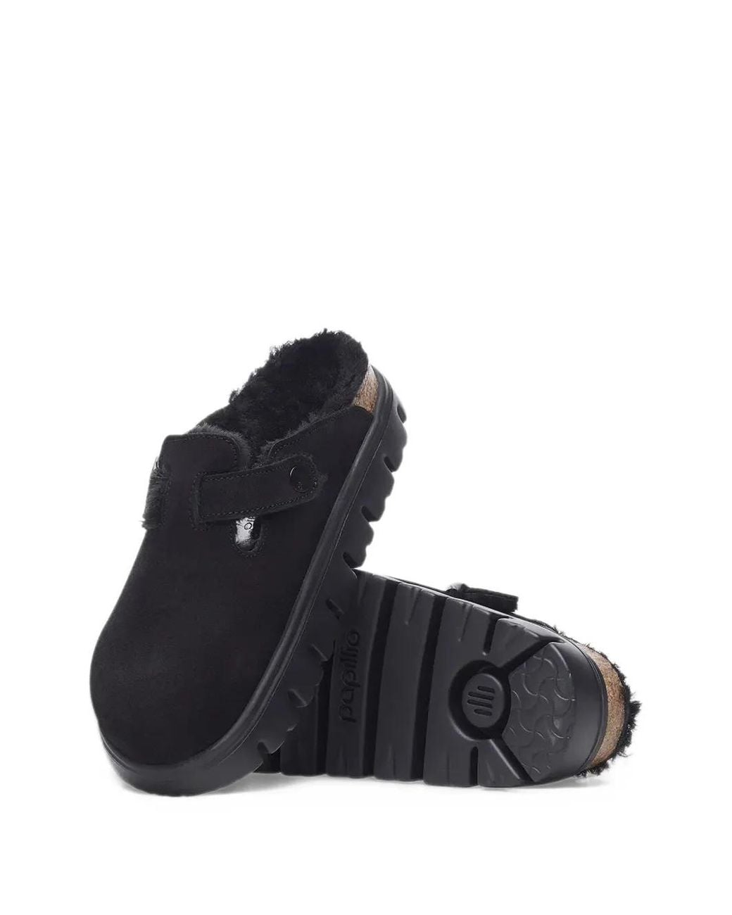 Birkenstock Black Boston Chunky Shearling Suede Leather