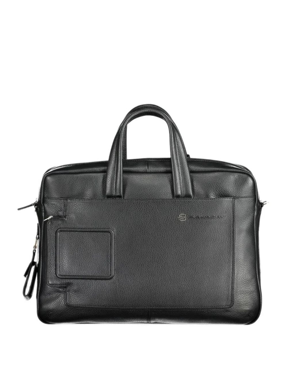 Piquadro Black Grained Leather Briefcase for men