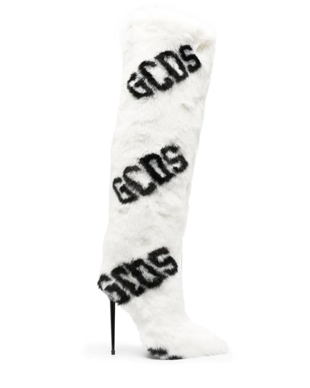 Gcds White 110Mm Faux-Fur Logo-Print Boots