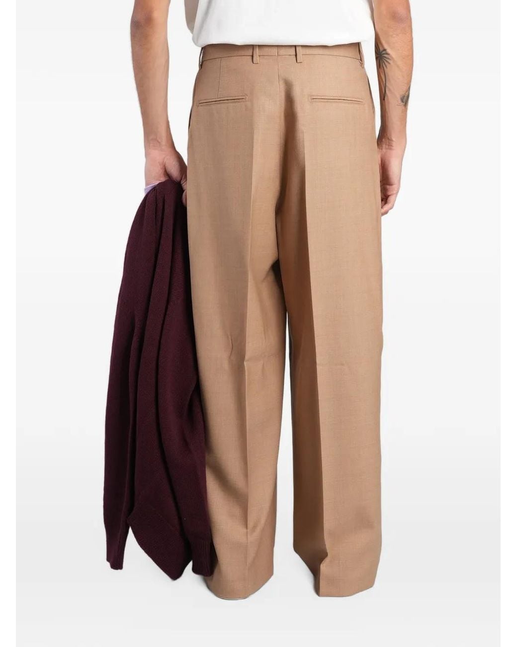 Laneus Natural Pleated Wide-Leg Trousers for men