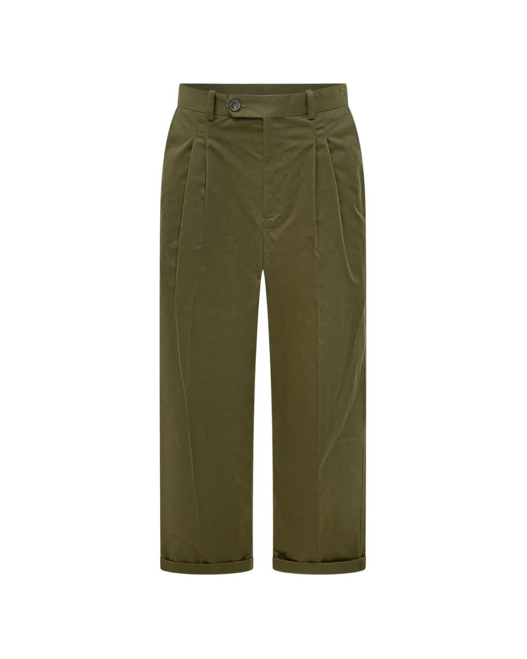 Drole de Monsieur Green Cropped Pleated Trousers for men