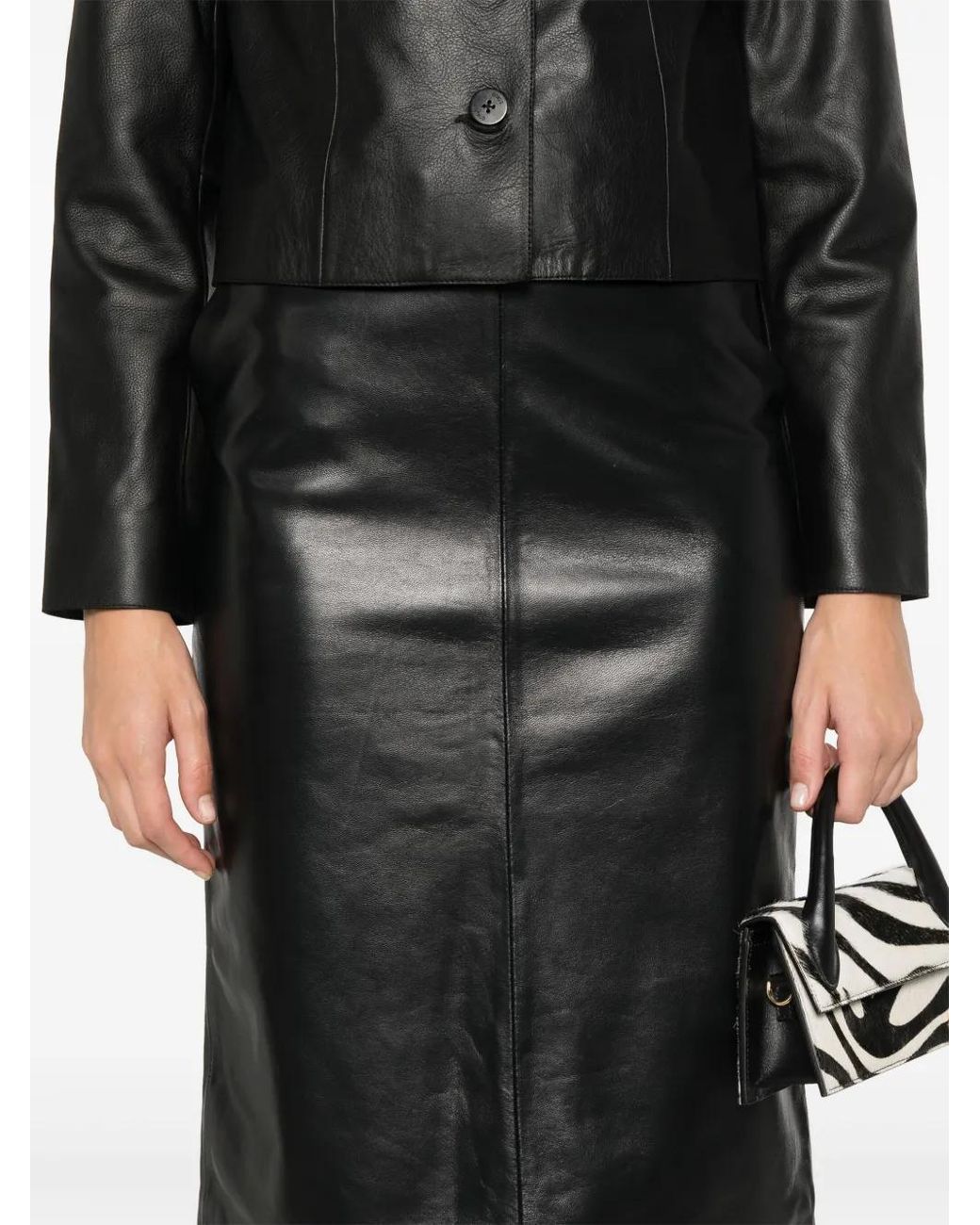 Manokhi Black Leather Midi Skirt