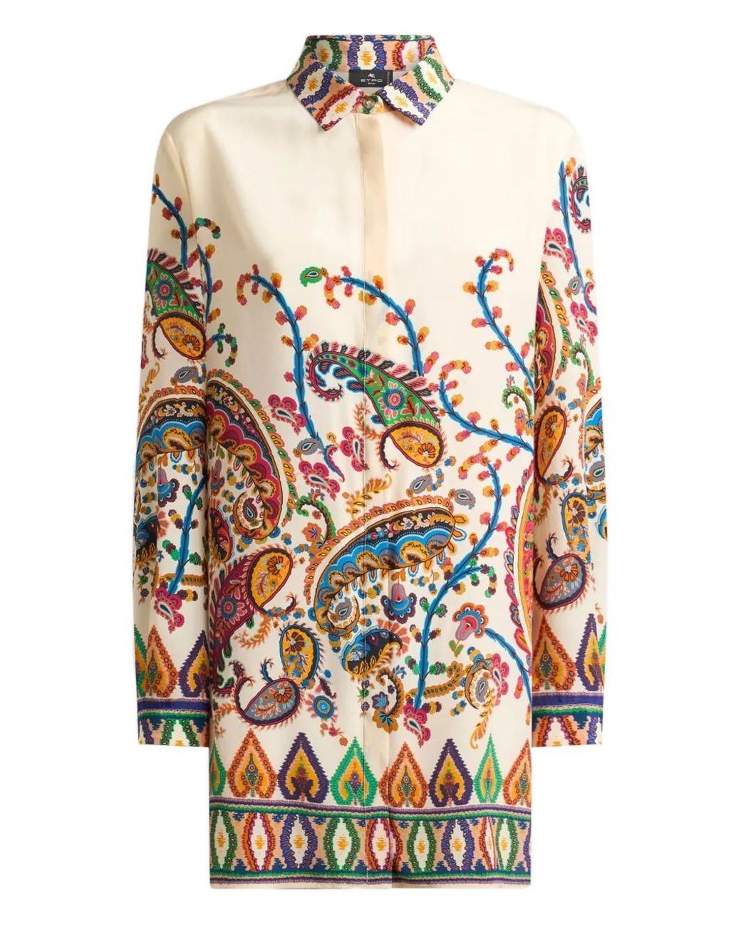 Etro White Long Silk Paisley Shirt