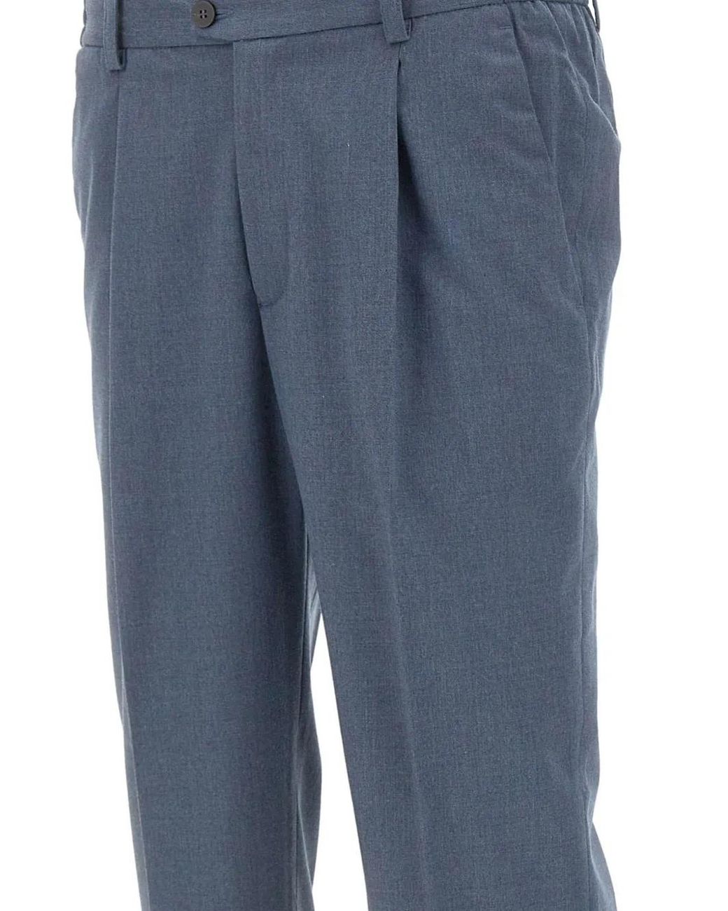 Devore Blue Pleated-detail Trousers for men