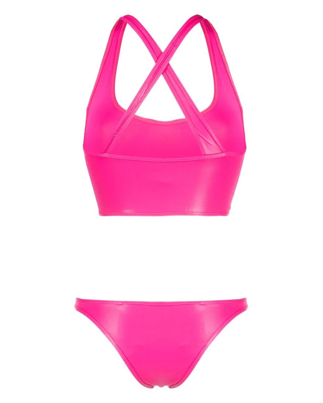 The Attico Pink Logo-Embroidered Crossover-Strap Bikini